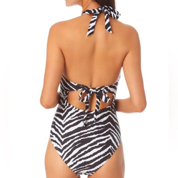 Macy’s Exclusive California Waves Swimsuit Zebra Print Cutout One Piece - L - Picture 2 of 4